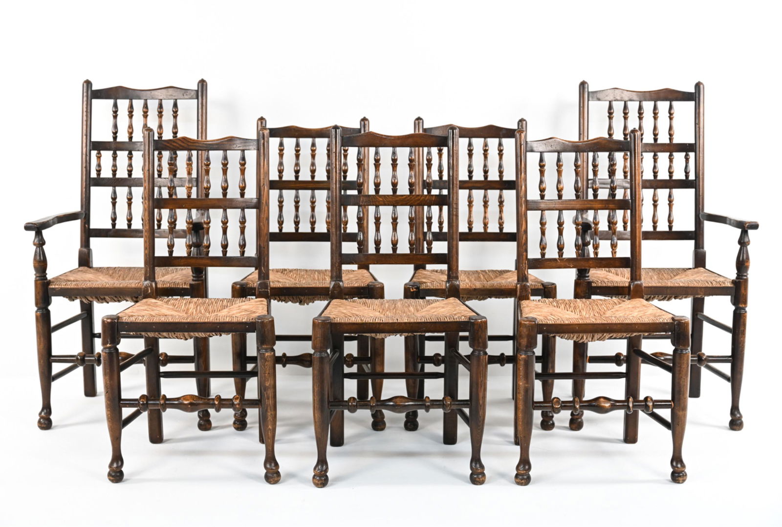 (7) 20TH C. ENGLISH RUSH-SEAT DINING CHAIRS (1 of 15)