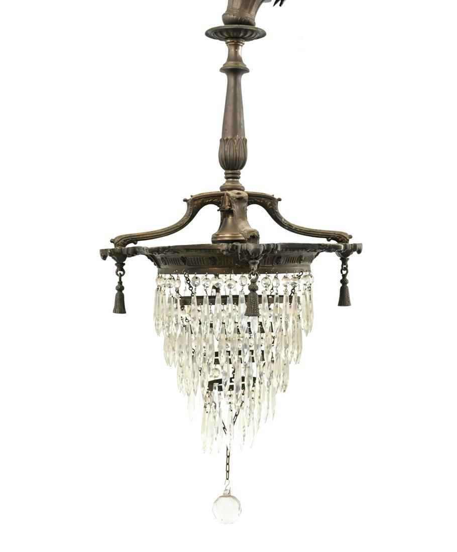 HOLLYWOOD REGENCY BRONZE DROP CRYSTAL CHANDELIER (1 of 10)