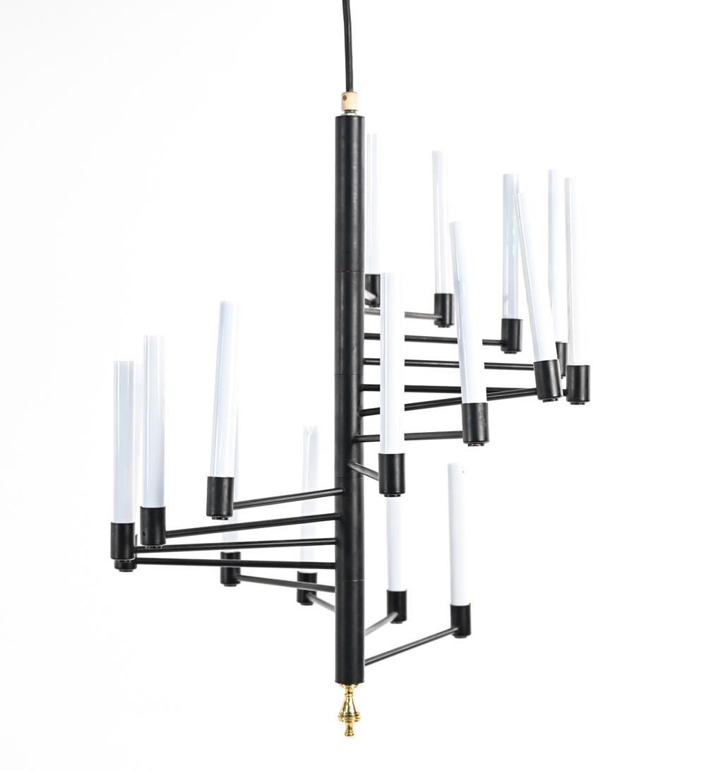 C. 1970'S LIGHTOLIER SPIRAL CHANDELIER: Dimensions: H 26.5" x Dia. 21" Condition: Wiring not tested. A few small scuffs/scratches to metal finish, some socket covers misshapen from heat.