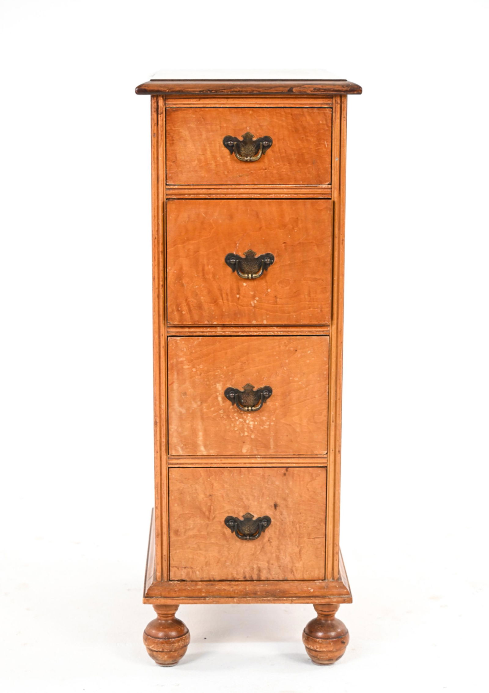 20TH C. TIGER MAPLE NARROW CHEST OF DRAWERS (1 of 9)