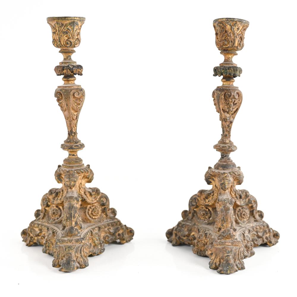 PAIR OF ANTIQUE BAROQUE-STYLE CANDLESTICKS (1 of 16)