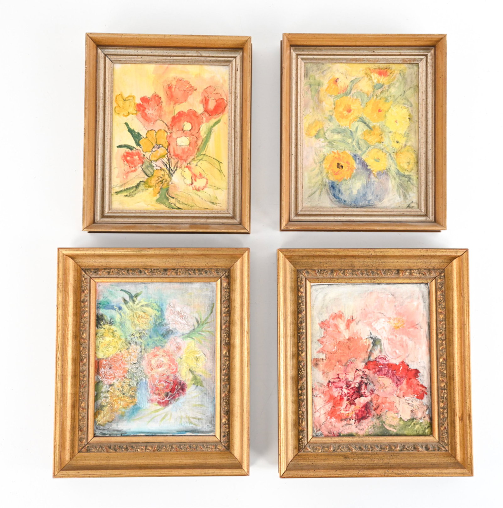 (4) MARJORIE P. WALKER, NY (1907-2005) O/B: All appear unsigned. Still lifes. Dimensions: (Largest frame) H 14" x W 12", (Painting) H 10" x W 8" Condition: All unvarnished. Frames with some marks.