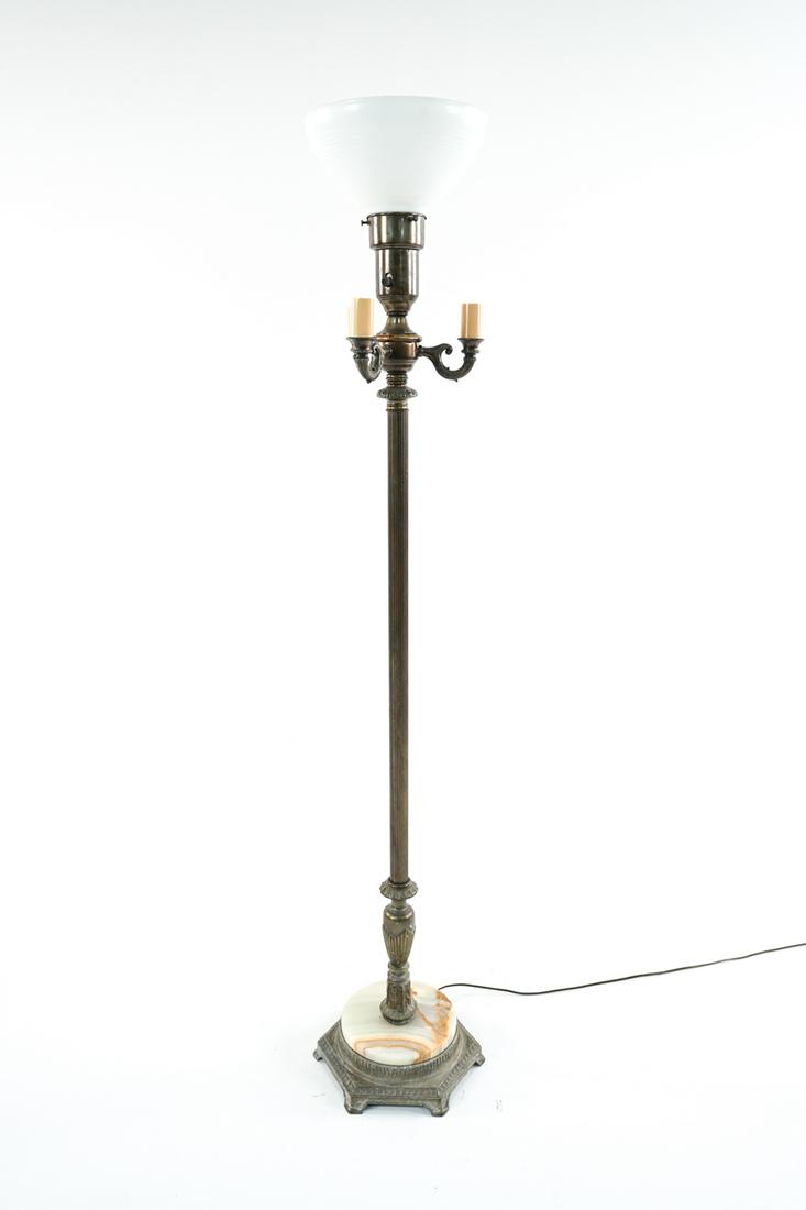 EARLY 20TH C. METAL & ONYX TORCHIERE FLOOR LAMP (1 of 9)
