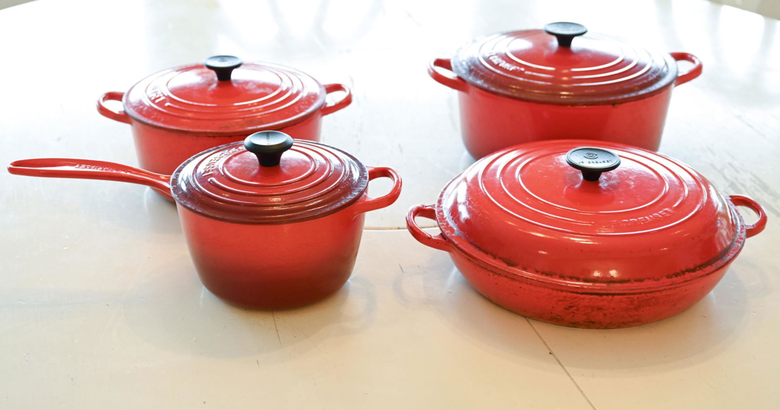 (4) LE CREUSET RED ENAMELED POTS (1 of 14)