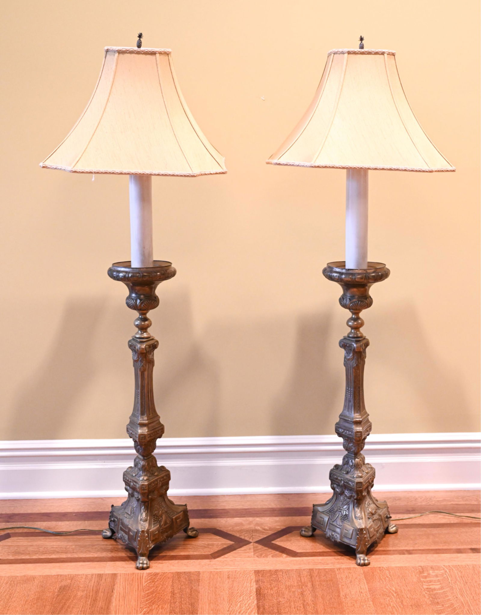 PAIR OF ANTIQUE BRASS TORCHIERE FLOOR LAMPS (1 of 18)