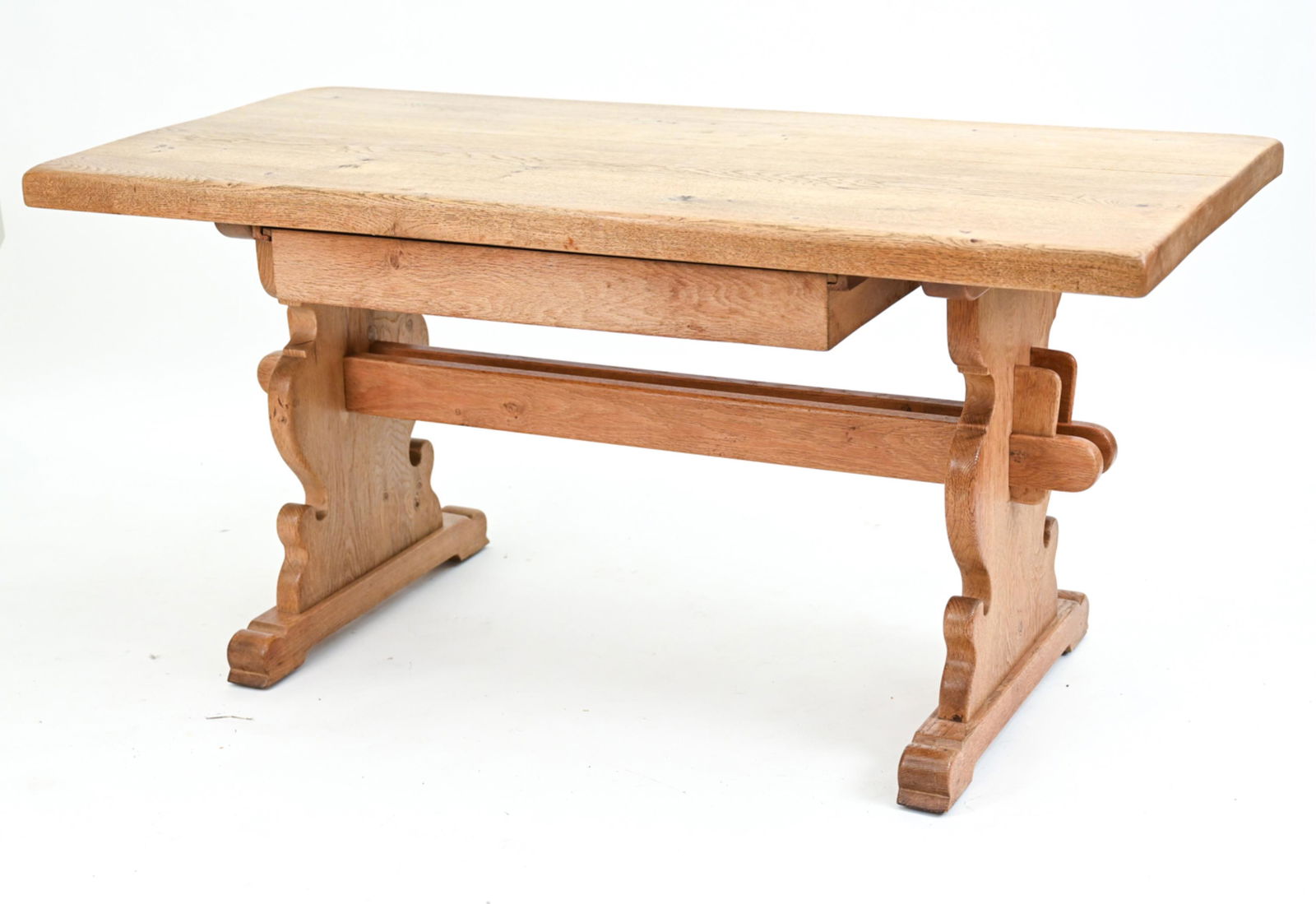 ANTIQUE DANISH OAK TRESTLE DINING TABLE, C. 1900 (1 of 16)