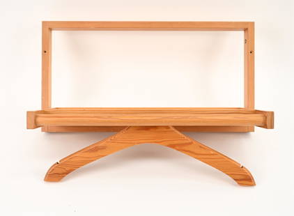 ATTR. HOFF & OSTERGAARD PINE WALL MOUNT VALET: Wall-mounted collapsible valet in pine. Attributed to Adam Hoff & Poul Ostergaard. Dimensions: (Closed) H 11.75" x W 22.5" x D 2" Condition: Wear consistent with age and use. Scratches, scuffs,