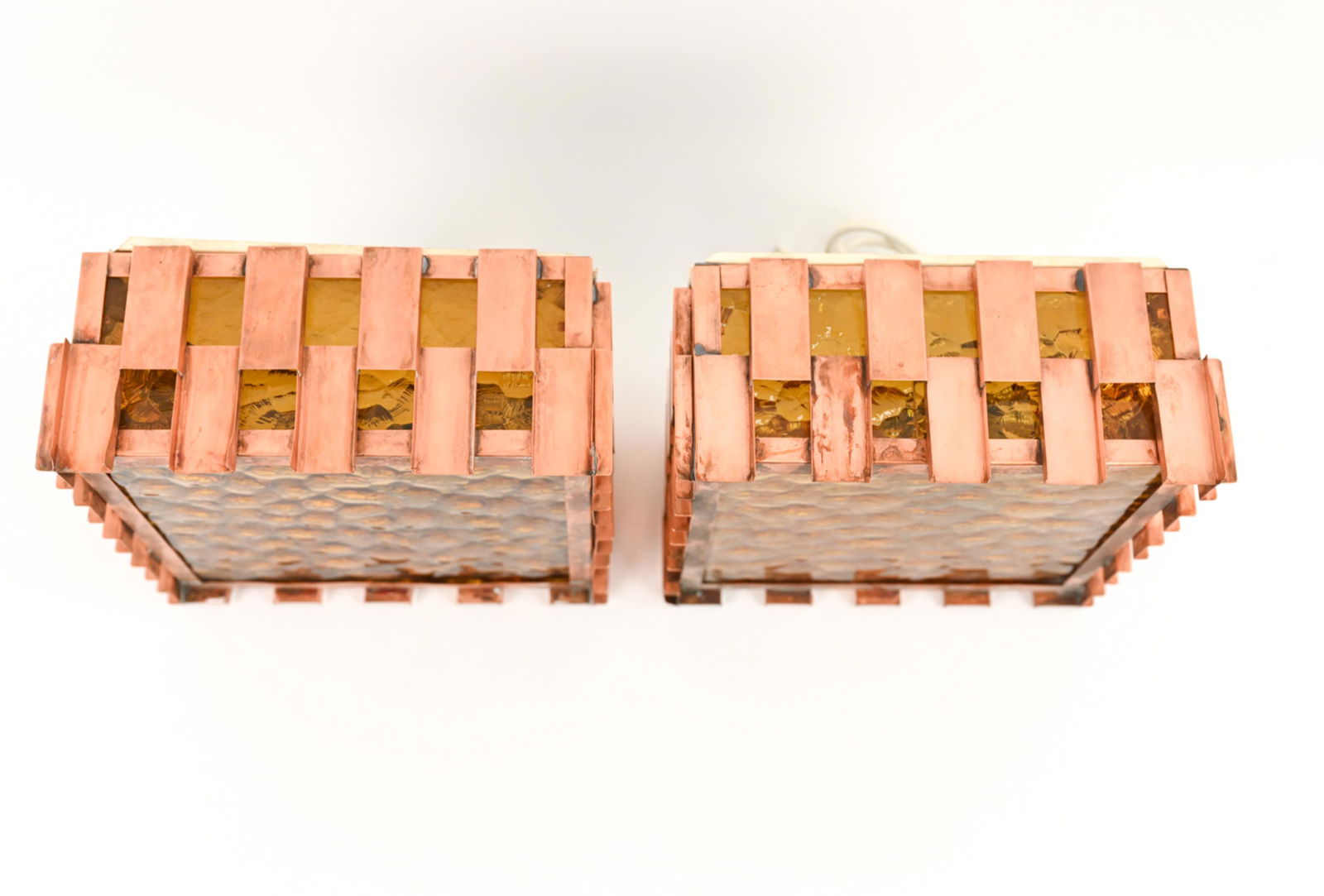 PAIR OF DANISH COPPER & GLASS PENDANT LIGHTS (1 of 9)