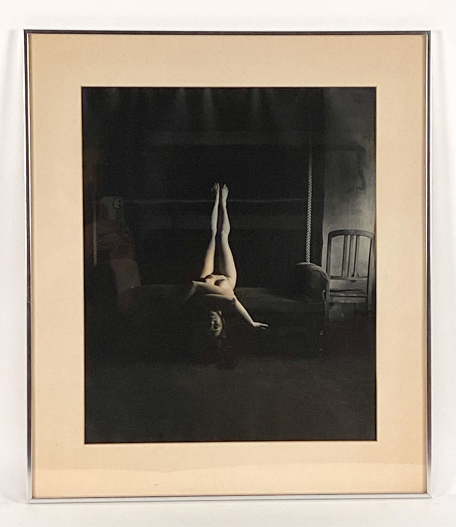 KARIN SZEKESSY, GERMAN (1939-2010) PHOTOGRAPH: Large format silver gelatin photograph of a nude. c. 1960's. Apparently unsigned. Unexamined out of frame. Dimensions: (Frame) H 30.25" x W 26.25", (Sight) H 23" x W 19" Condition: Slightly wavy in fr