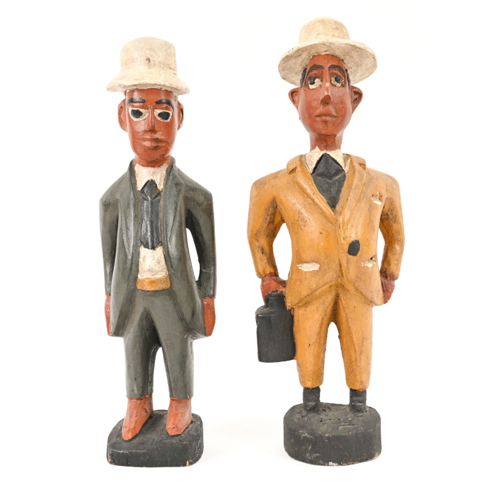 (2) OUTSIDER ART CARVED & PAINTED WOOD FIGURES (1 of 15)