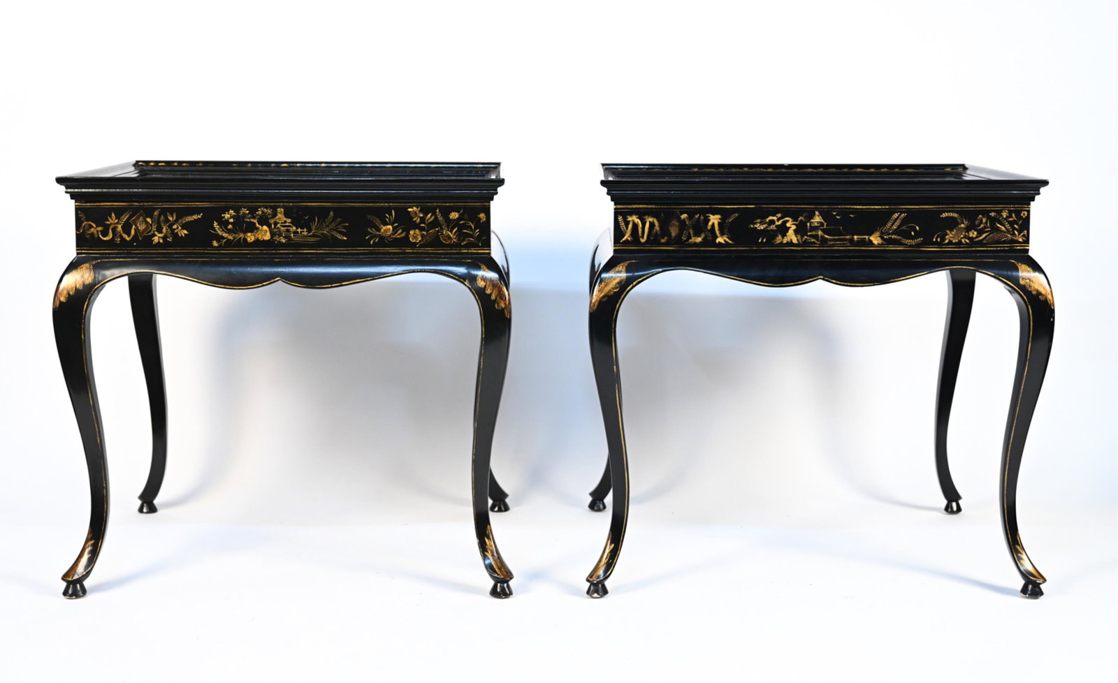 PAIR CONTEMPORARY CHINOISERIE PAINTED END TABLES (1 of 11)