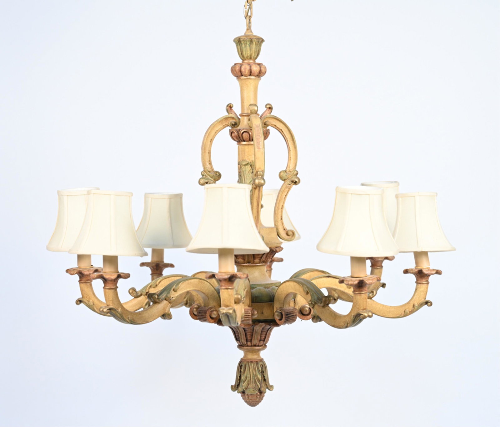 20TH C. BAROQUE PAINTED CARVED WOOD CHANDELIER (1 of 13)