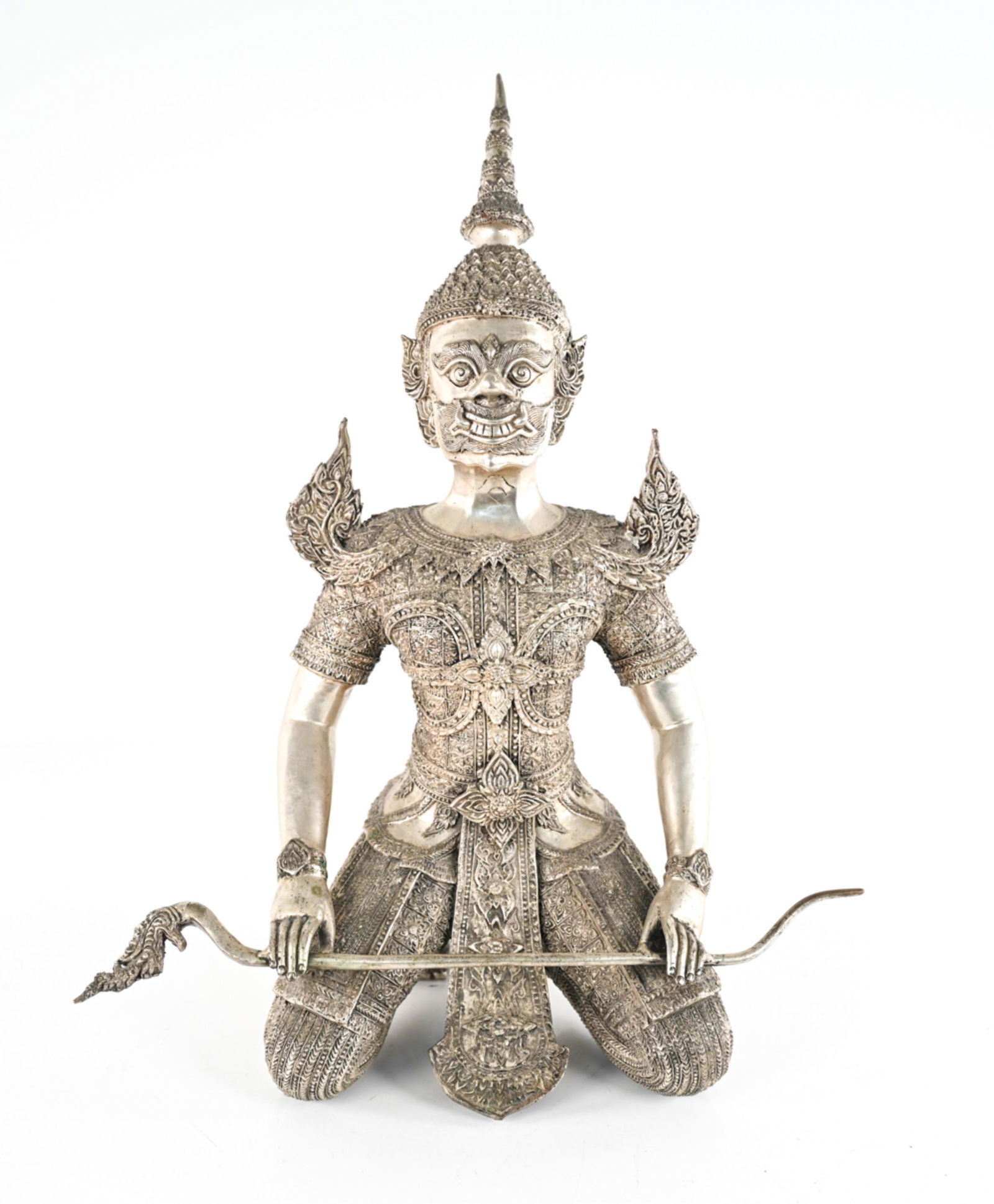 SILVER-GILT BRONZE THAI WARRIOR SCULPTURE (1 of 15)