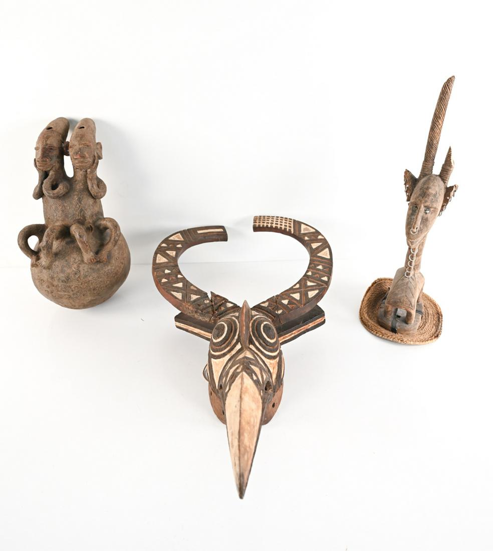 (3) AFRICAN TRIBAL VESSEL, MASK & HEADDRESS (1 of 18)