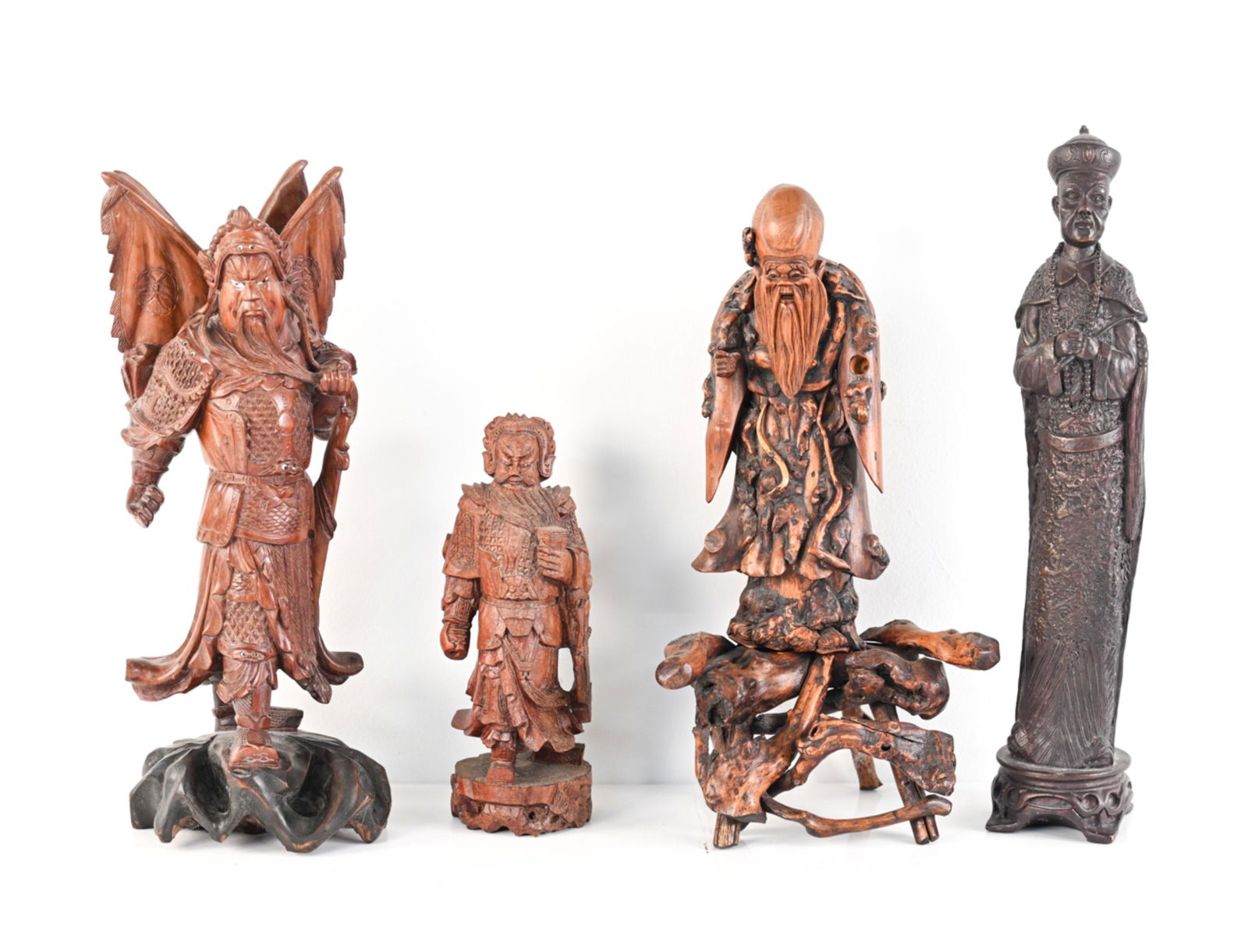 (4) CHINESE FIGURATIVE CARVED WOOD SCULPTURES (1 of 20)