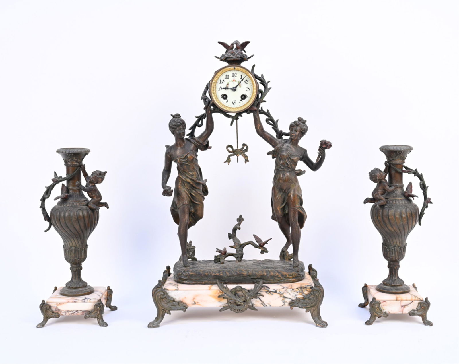 FRENCH FIGURATIVE SPELTER & MARBLE GARNITURE SUITE (1 of 20)
