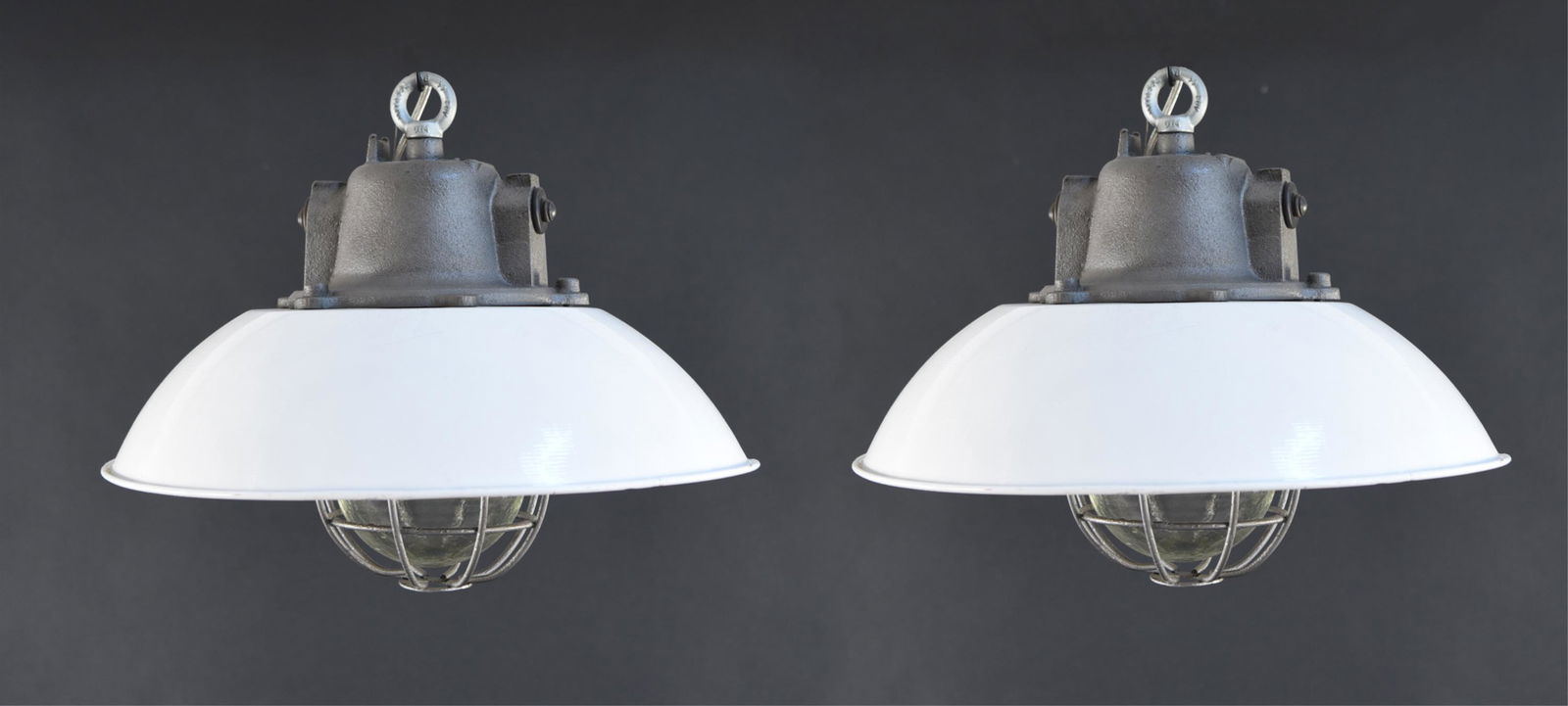 PAIR OF ENAMEL INDUSTRIAL CAGE PENDANT LIGHTS (1 of 16)
