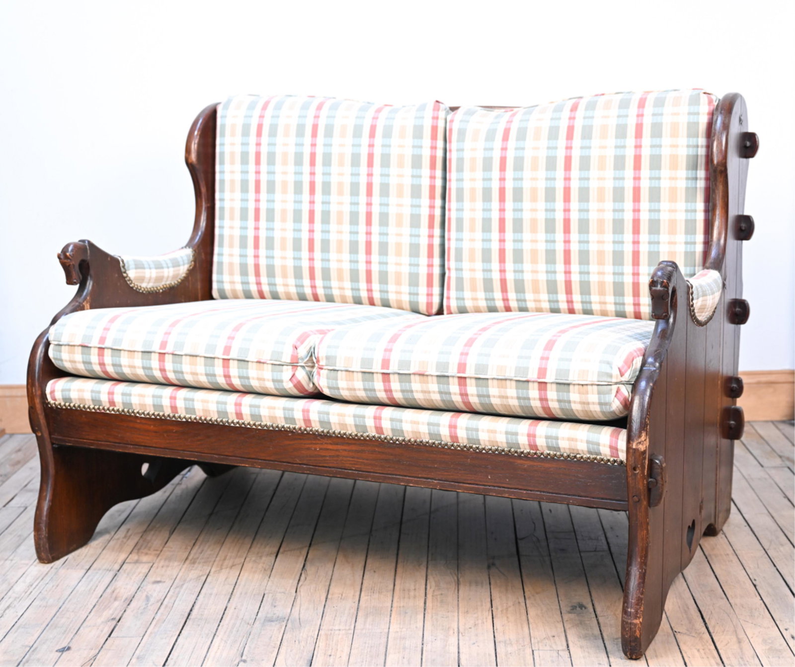 C. 1940'S ROMWEBER OAK VIKING COLLECTION LOVESEAT (1 of 9)