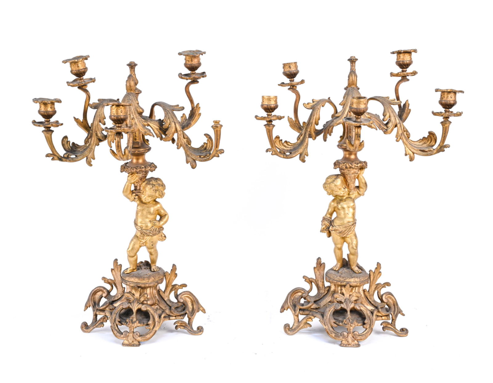 19TH C. GILT BRONZE CHERUB CANDELABRAS (1 of 20)