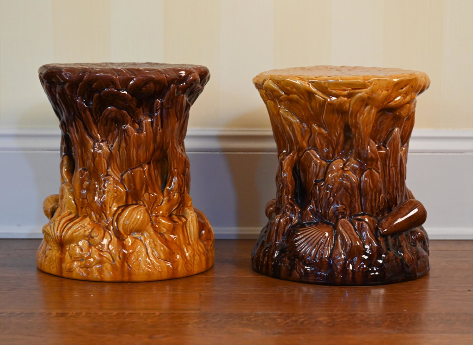 PAIR OF ANTIQUE BRETBY MAJOLICA GARDEN STOOLS (1 of 14)