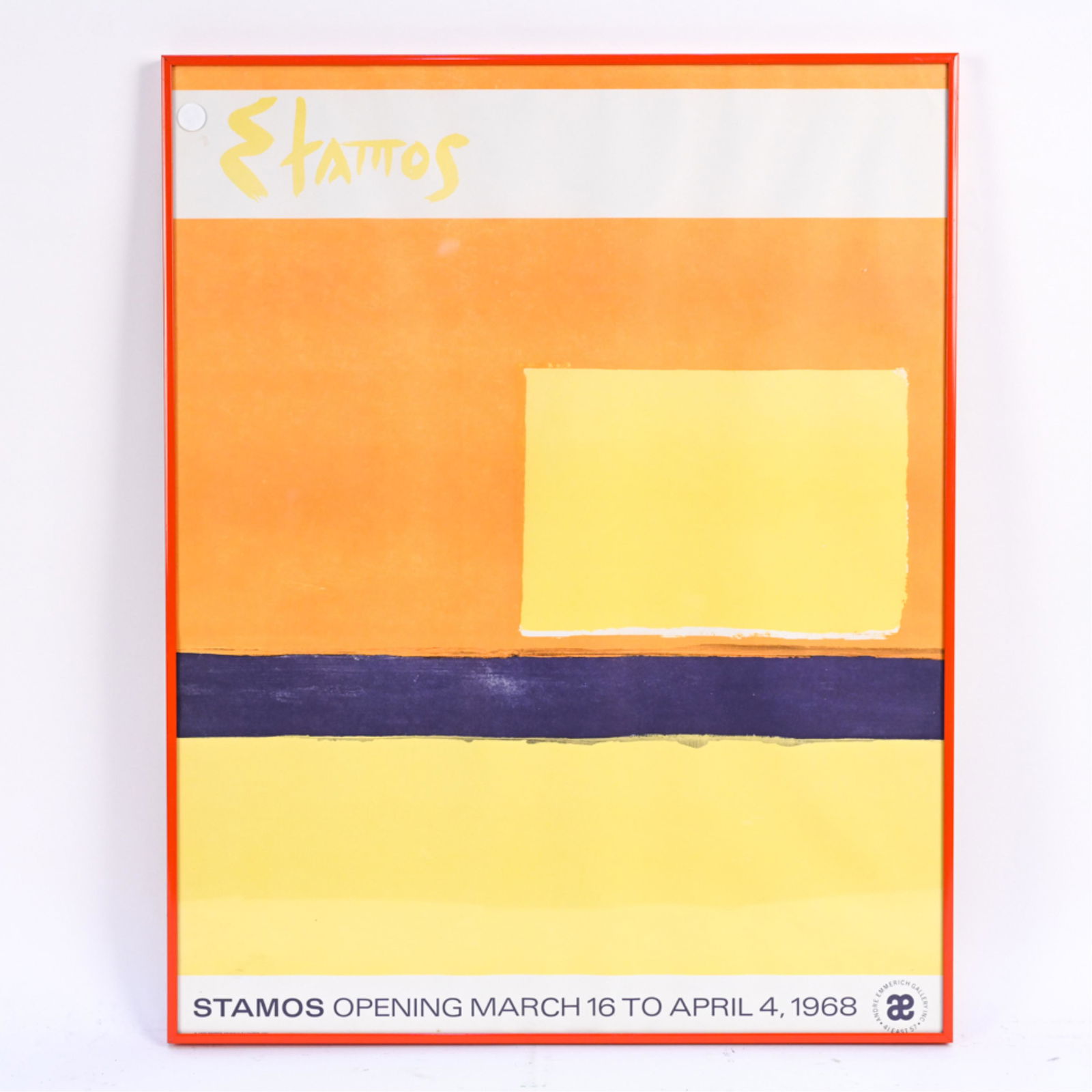 1968 THEODOROS STAMOS EMMERICH GALLERY POSTER: Copyright 1968 Poster Originals Limited #71 lower left corner. Dimensions: (Frame) H 27.25" x W 21.75" Condition: Not examined out of frame. Colors appear bright. Some buckling to paper. Light wear to