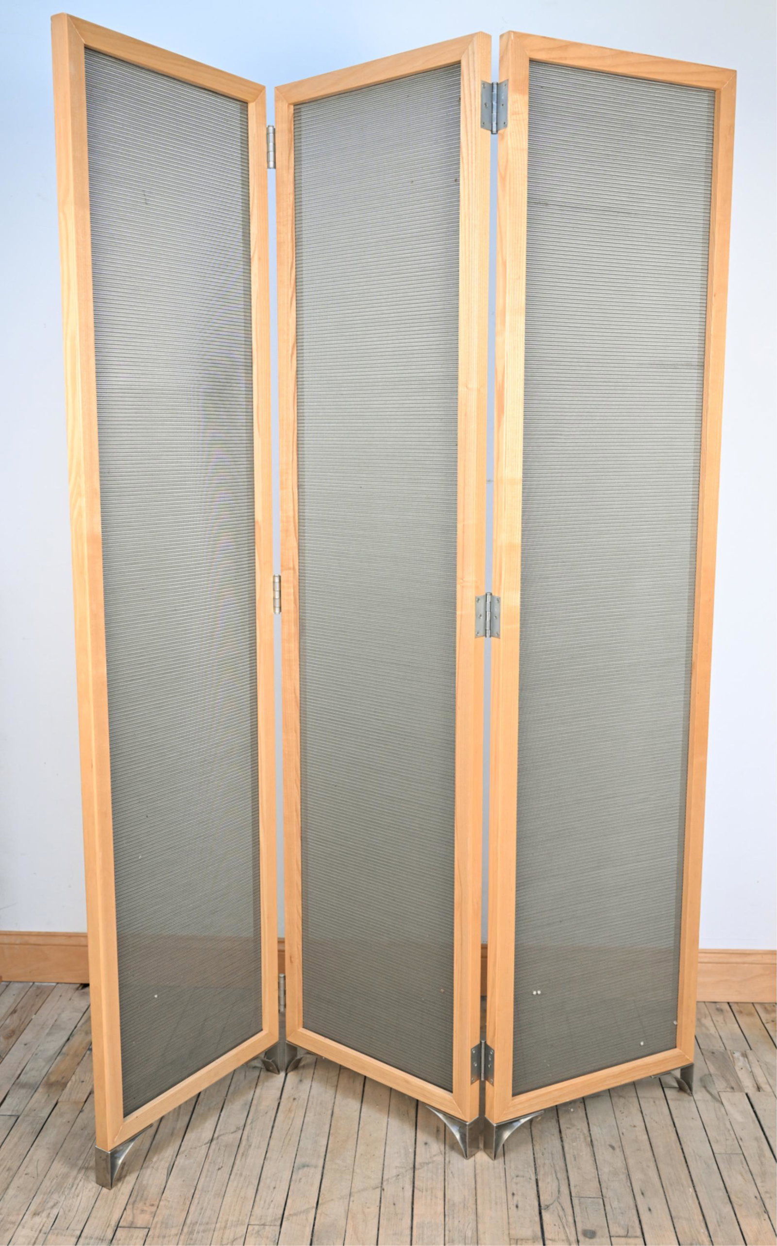POSTMODERN OAK, MESH & STEEL ROOM SCREEN (1 of 7)