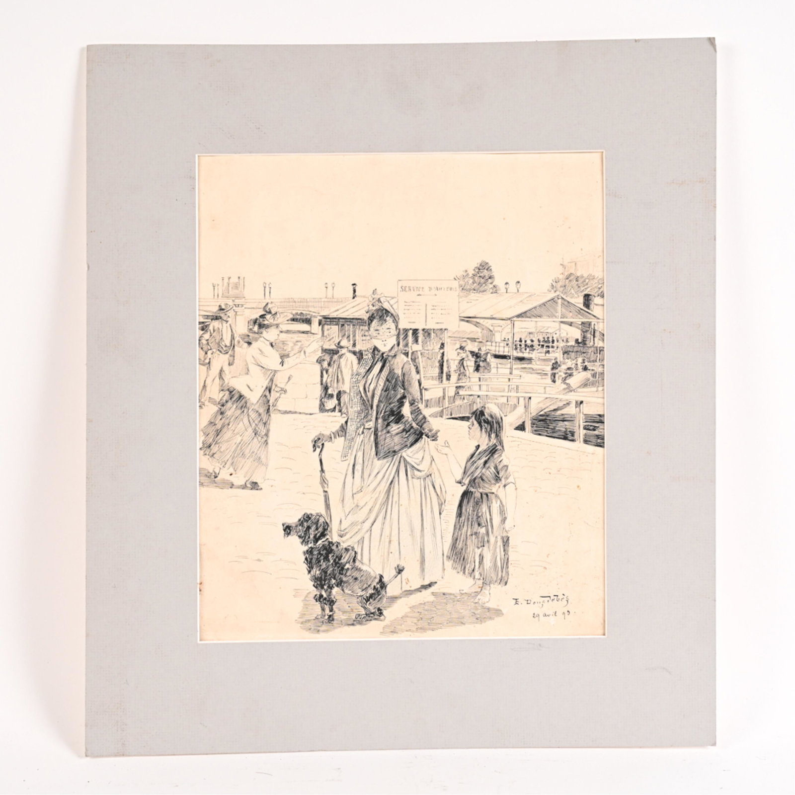 LATE 19TH C. FRENCH INK DRAWING (1 of 9)