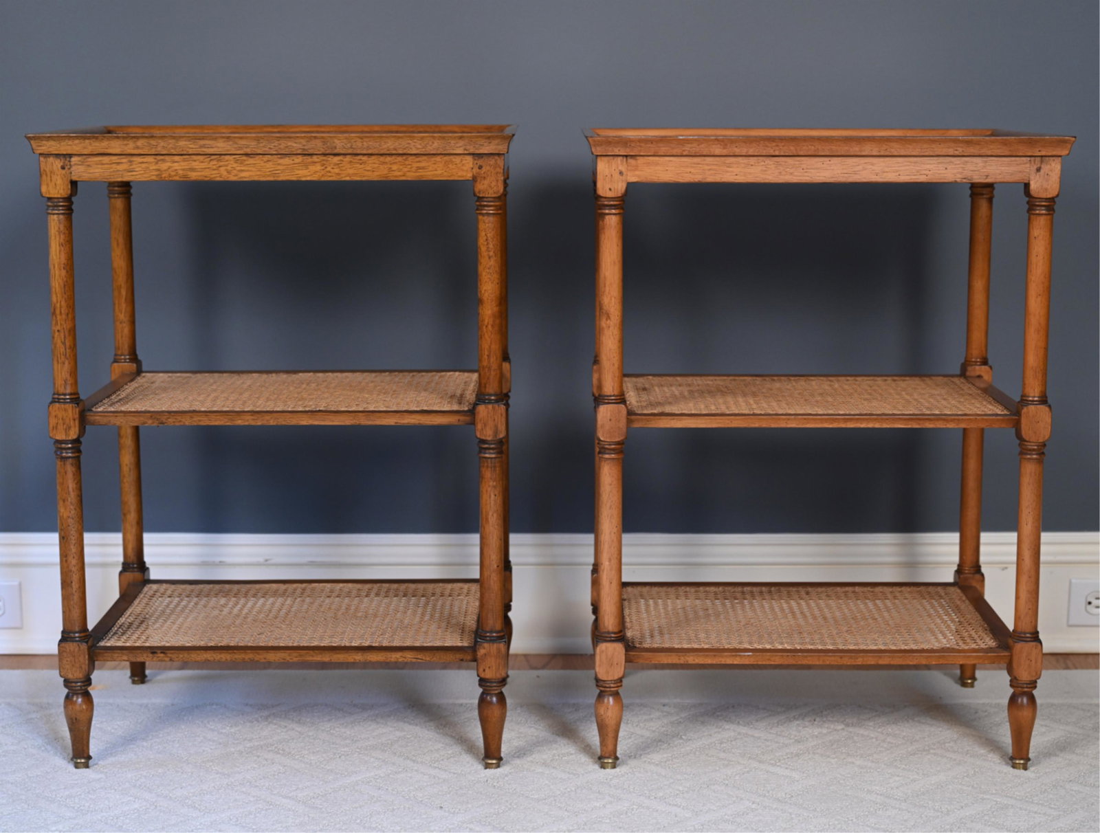 PAIR OF CANED SHELF SIDE TABLES (1 of 11)