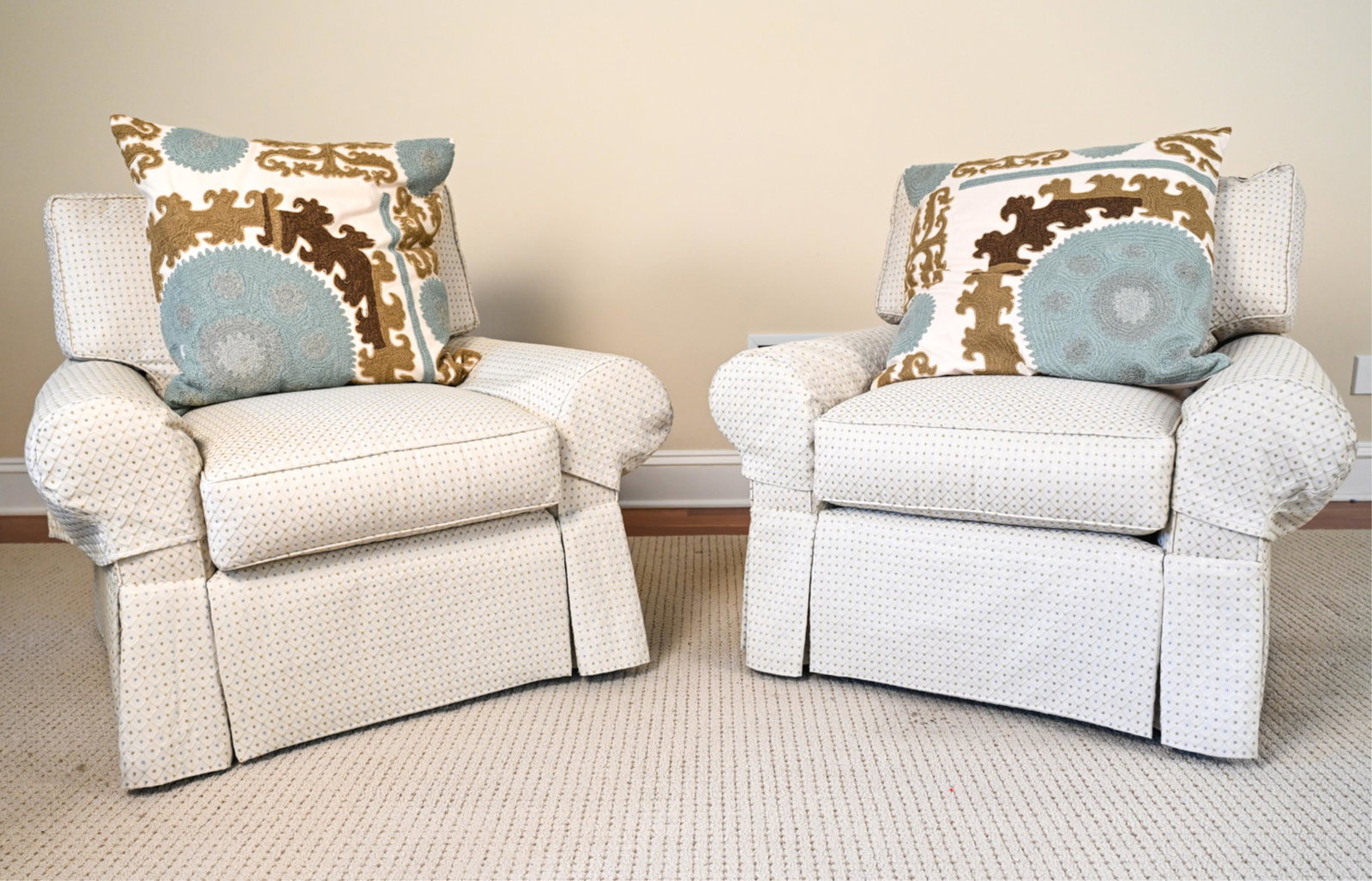 PAIR OF CONTEMPORARY ROLLED ARM LOUNGE CHAIRS (1 of 16)