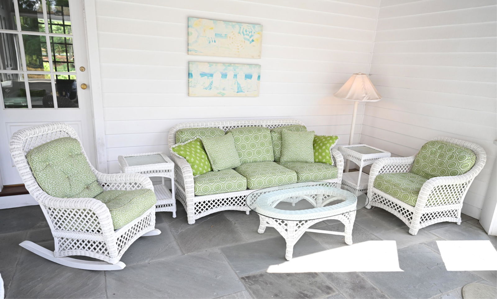 WHITE PAINTED WICKER PATIO SUITE (1 of 15)