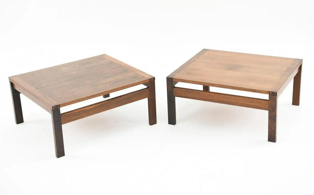 PAIR OF GJERLOV-KNUDSEN & LIND ROSEWOOD TABLES: A gorgeous pair of rosewood side tables designed by Ole Gjerløv-Knudsen & Torben Lind for France & Son, circa 1960s. A great modular design for stand alone use or pairing with Gjerløv-Knudsen and Li