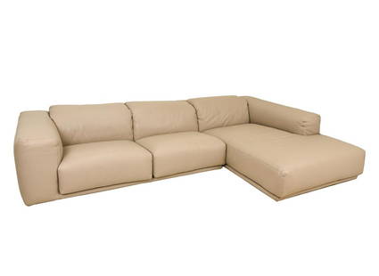 MATTHEW HILTON FOR DWR "KELSTON" SECTIONAL SOFA: Contemporary model "Kelston" two-piece sectional sofa designed by Matthew Hilton for Design Within Reach. Marked under cushions, with label.Dimensions: Double seat sofa piece: H 28" x W 78" x D 43" x