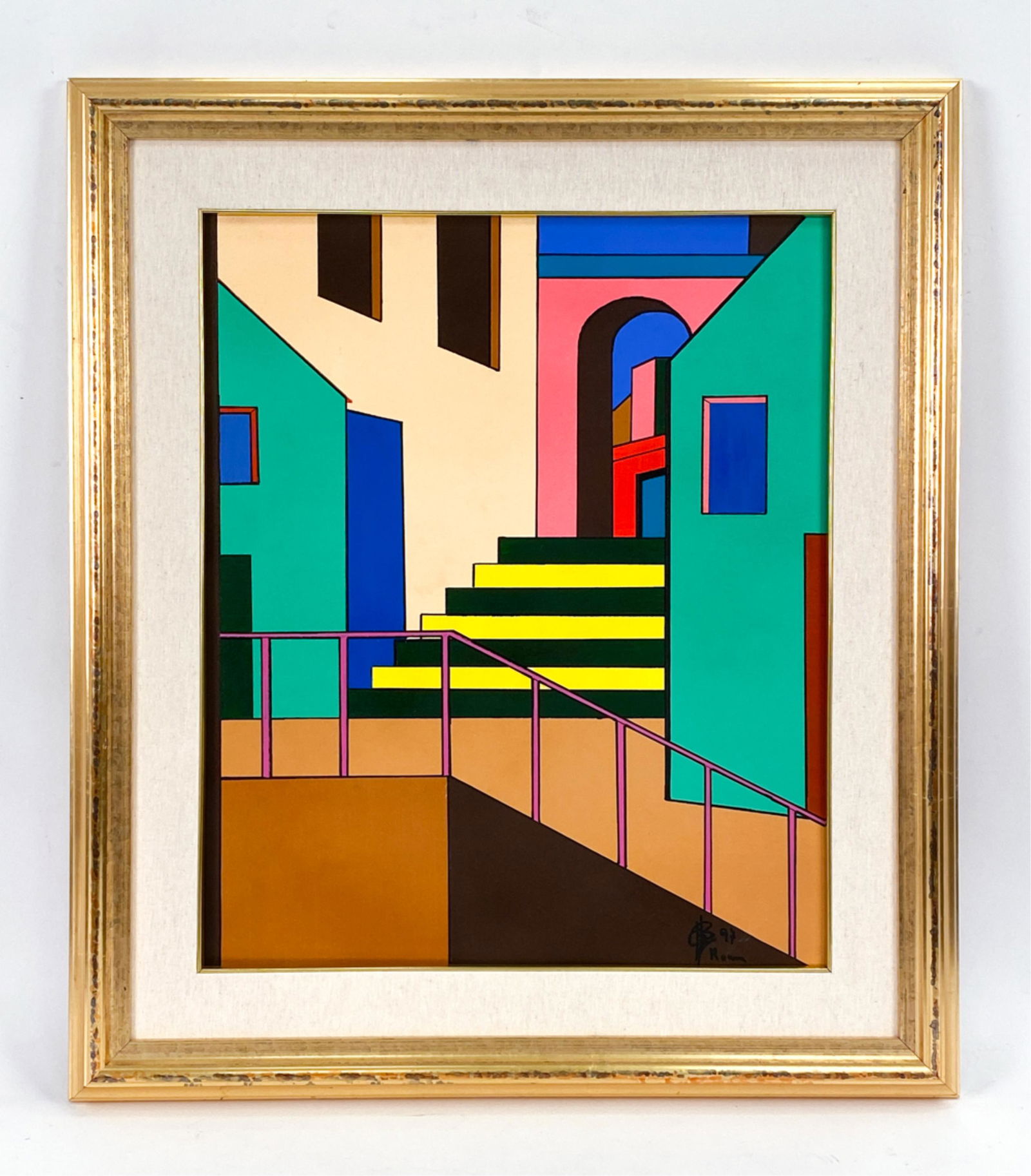 MODERN ITALIAN CUBIST TOWNSCAPE O/C (1 of 8)