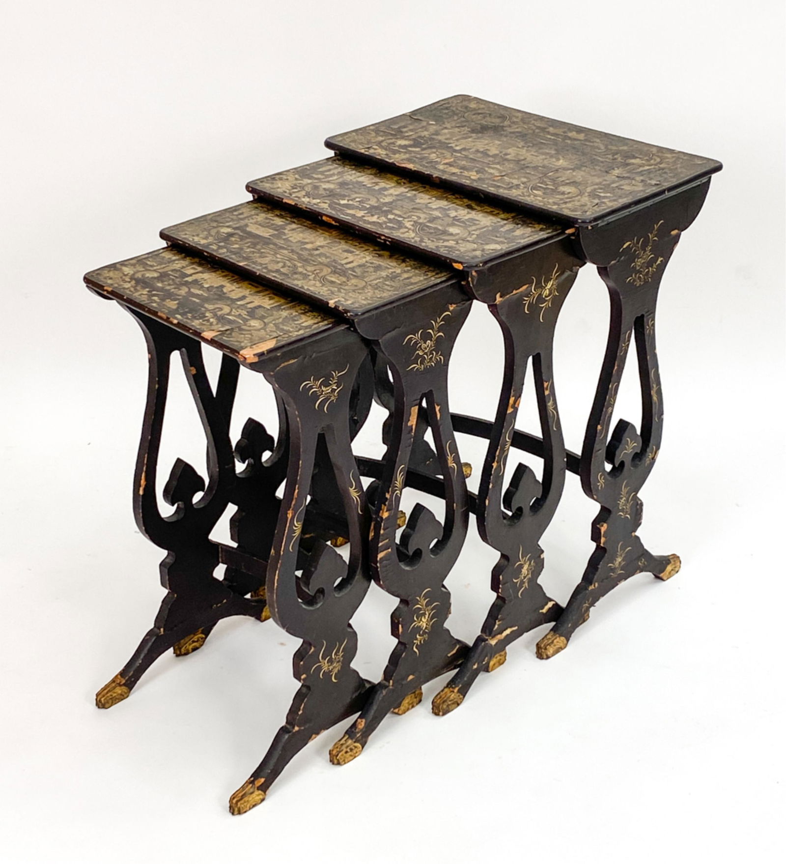 (4) ANTIQUE CHINOISERIE LACQUERED NESTING TABLES (1 of 20)