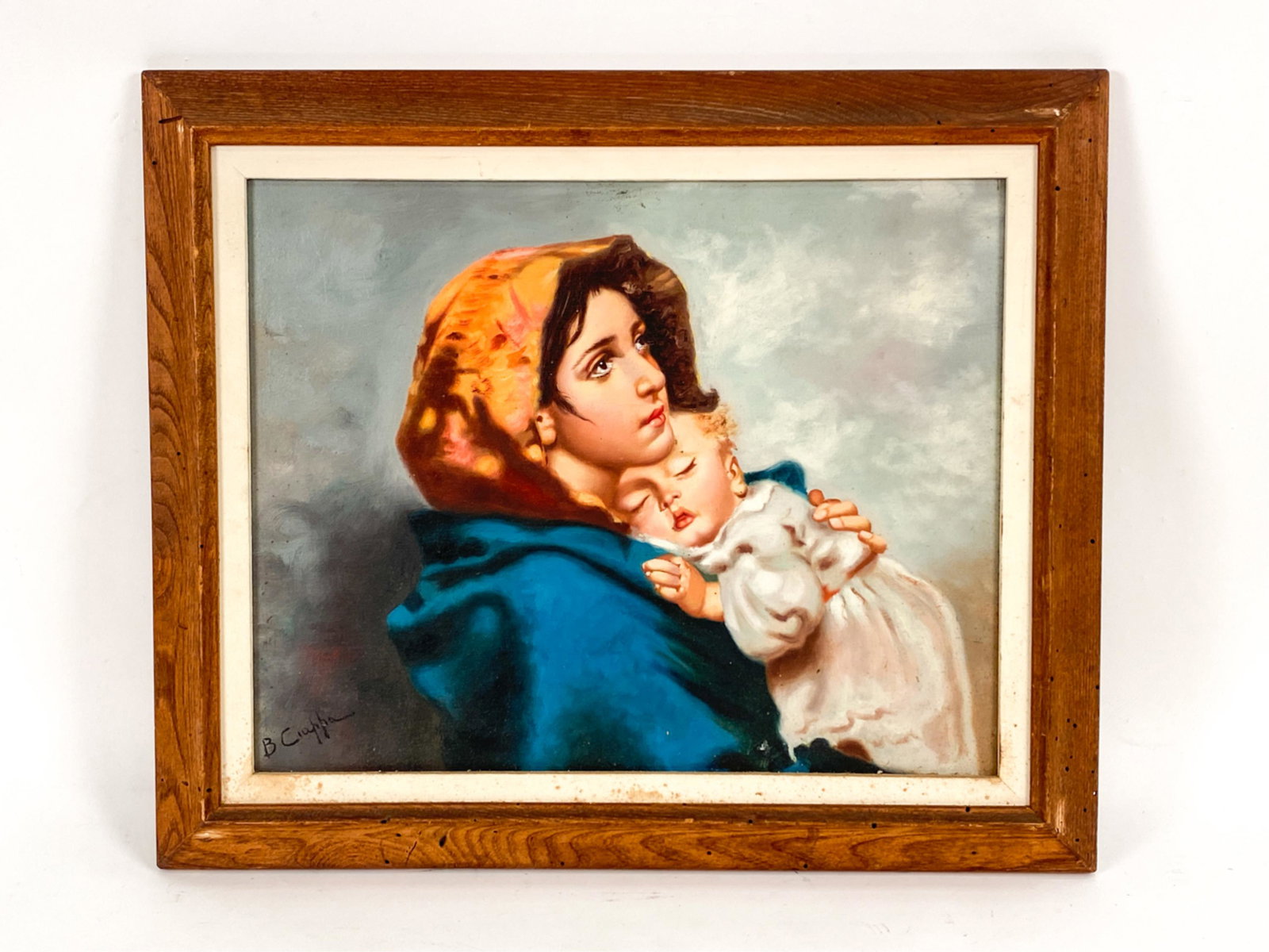 B. CIAPPA O/C MOTHER & CHILD: Signed lower left. Dimensions: (Frame) H 21" x W 25", (Canvas) H 16" x W 20" Condition: Surface dirt. Staining to liner.