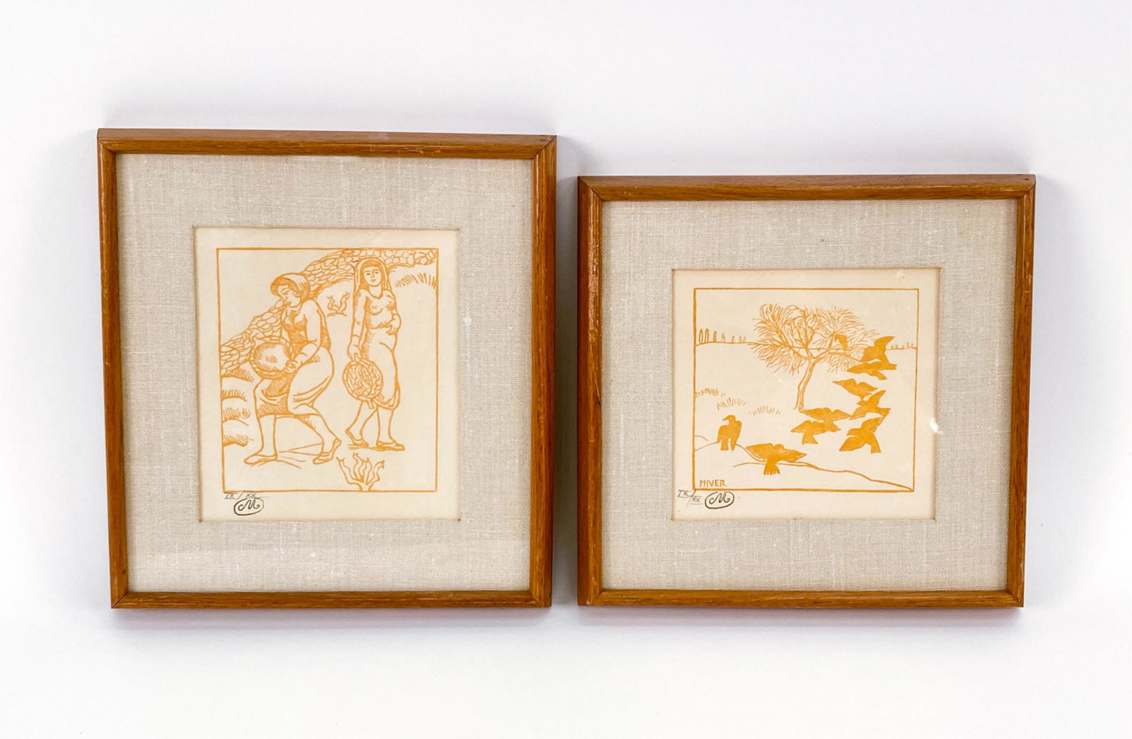 (2) ARISTIDE MAILLOL (1861-1944) WOODCUTS: Both with stamped monogram. Both with pencil numbers IX/XX. Label stating from "Preferred Edition." Dimensions: (Larger frame) H 10" x W 9", (Sight) H 6" x W 5.25" Condition: Slight age toning to pape