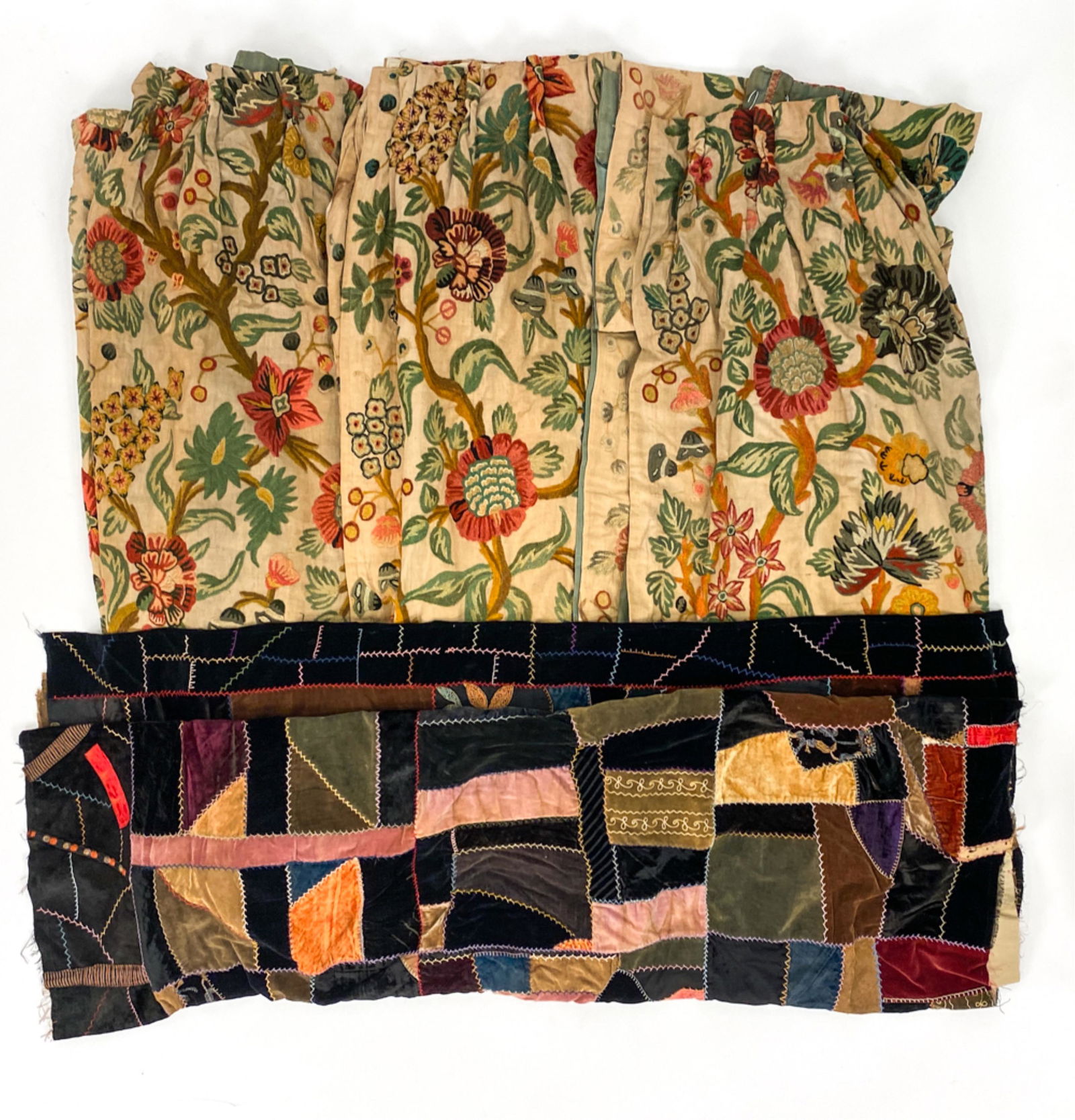(3) VINTAGE CREWELWORK CURTAINS + CRAZY QUILT (1 of 17)