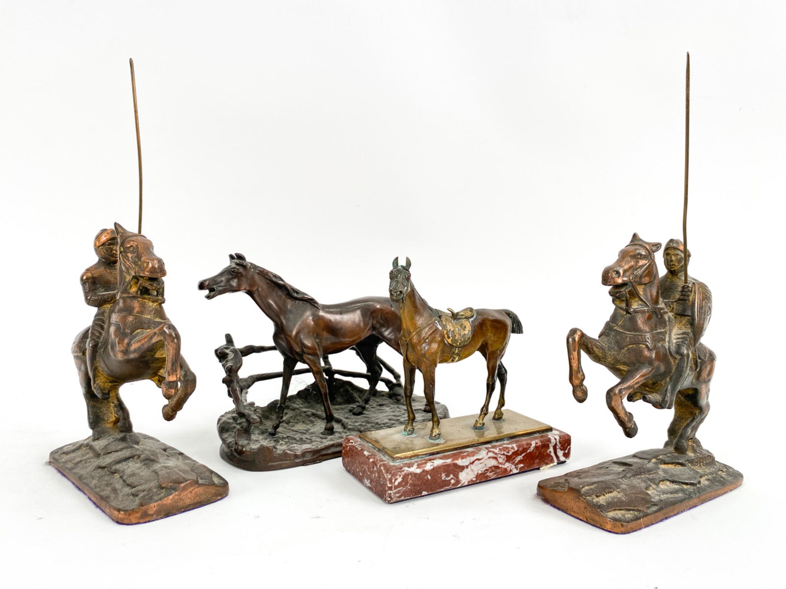 PAIR OF HORSE BRONZE SCULPTURES + (2) KNIGHTS (1 of 16)