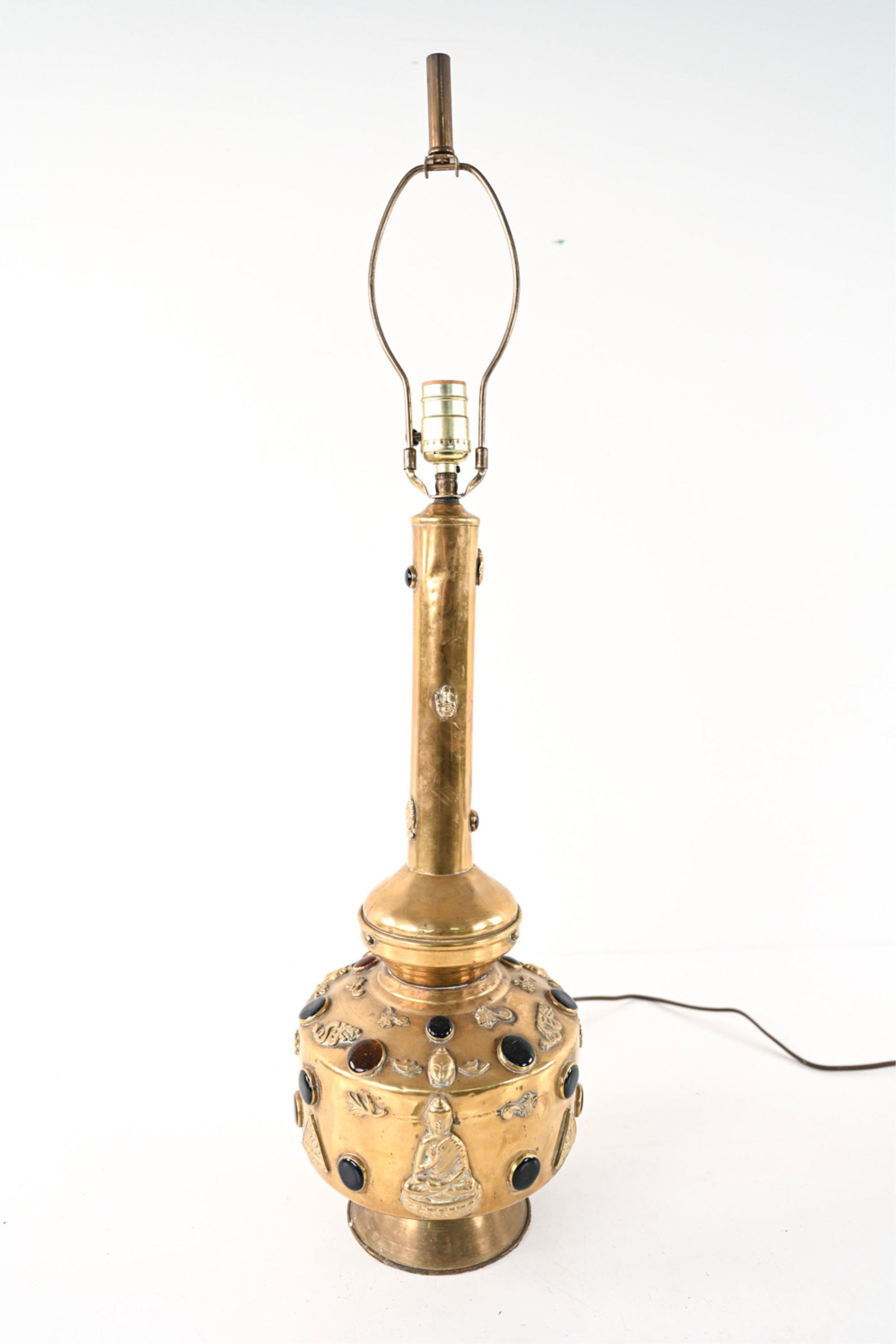 MID-CENTURY INDIAN JEWELED BRASS TABLE LAMP (1 of 14)