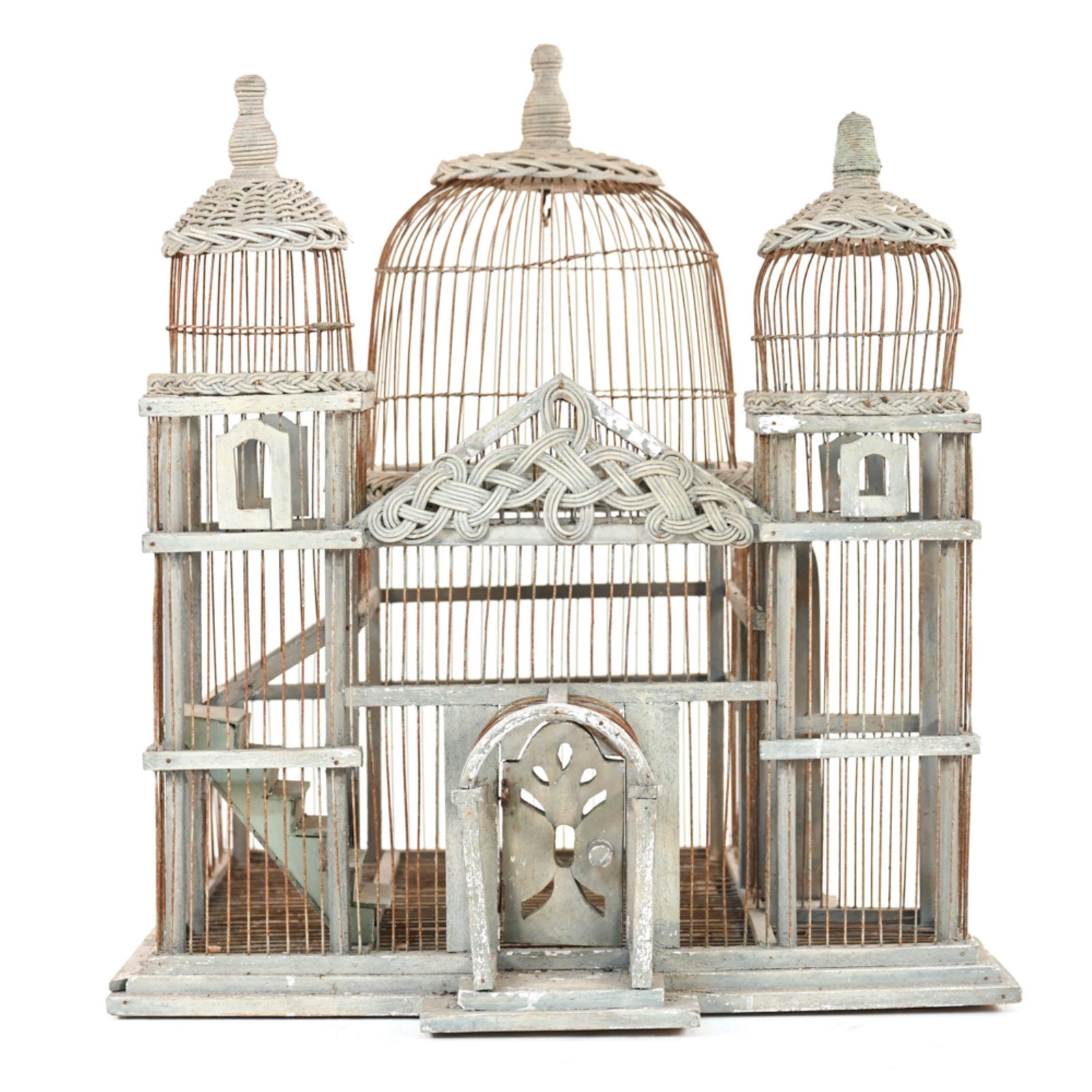 VICTORIAN PAINTED WOOD & WICKER BIRDCAGE (1 of 8)