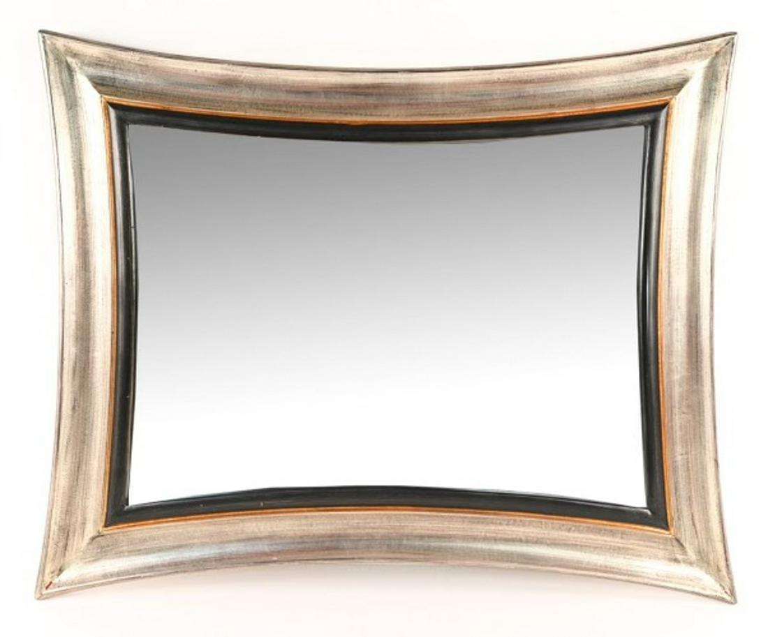 CONTEMPORARY CURVED PROFILE MIRROR: Antiqued silvered molding. By Voyager. Dimensions: H 39" x W 32" Condition: A few stray marks.