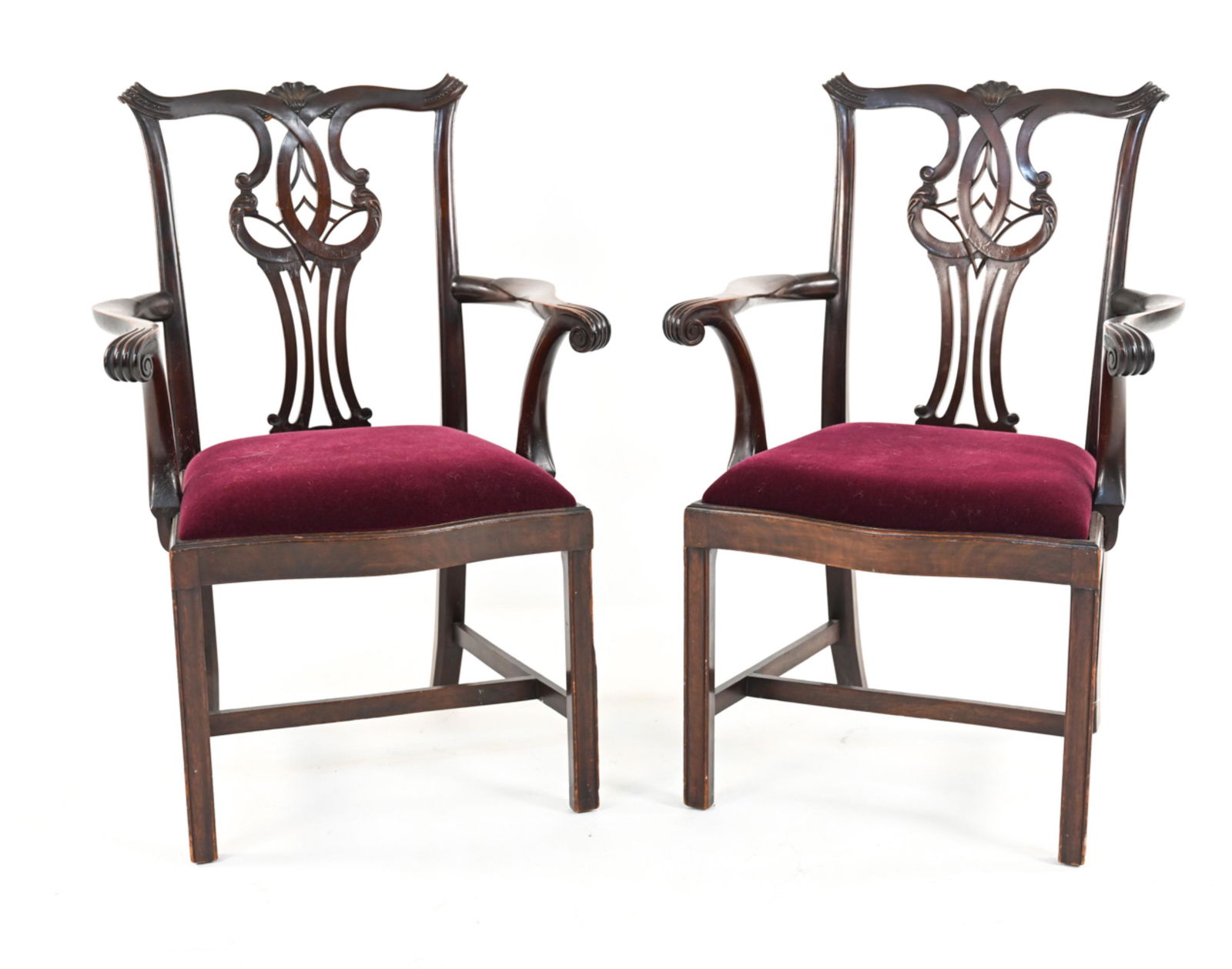 (2) MAHOGANY & MOHAIR CHIPPENDALE-STYLE ARMCHAIRS (1 of 12)