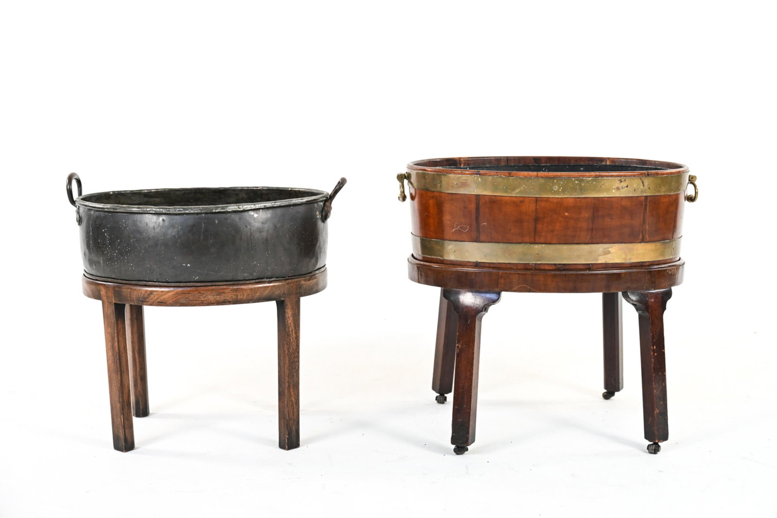(2) ANTIQUE PLANTER BASINS ON STANDS (1 of 8)