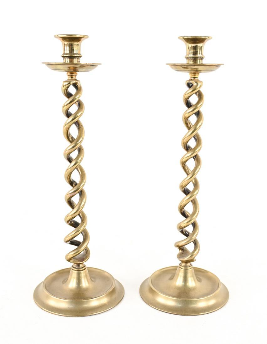 PAIR OF BRASS OPEN TWIST CANDLESTICKS (1 of 9)