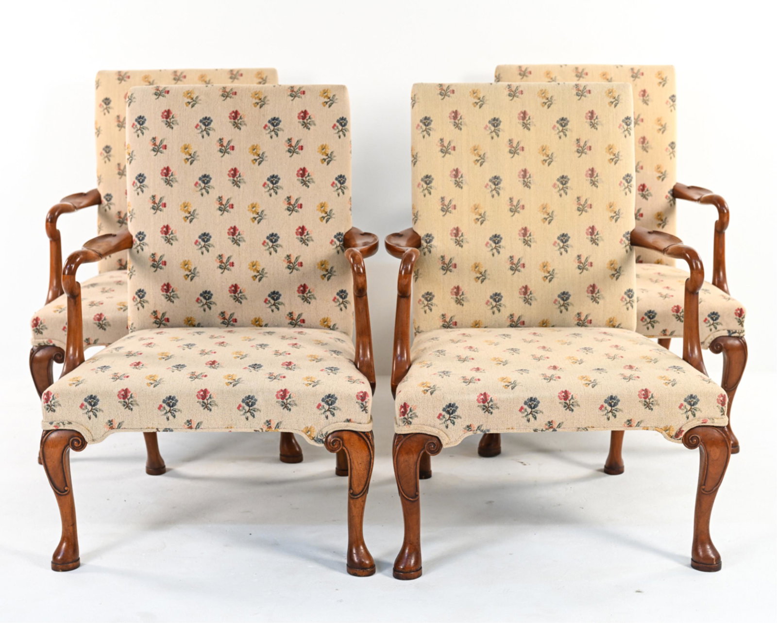 (4) ANTIQUE WALNUT QUEEN ANNE-STYLE ARMCHAIRS (1 of 18)