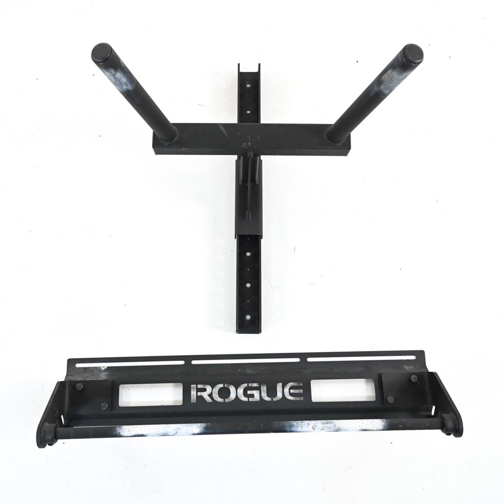 ROGUE JAMMER PULL-UP BAR & MATADOR DIP STATION: Dimensions: (Pull up bar) H 9" x W 43.25" x D 8.25" Condition: Wear consistent with age and use.