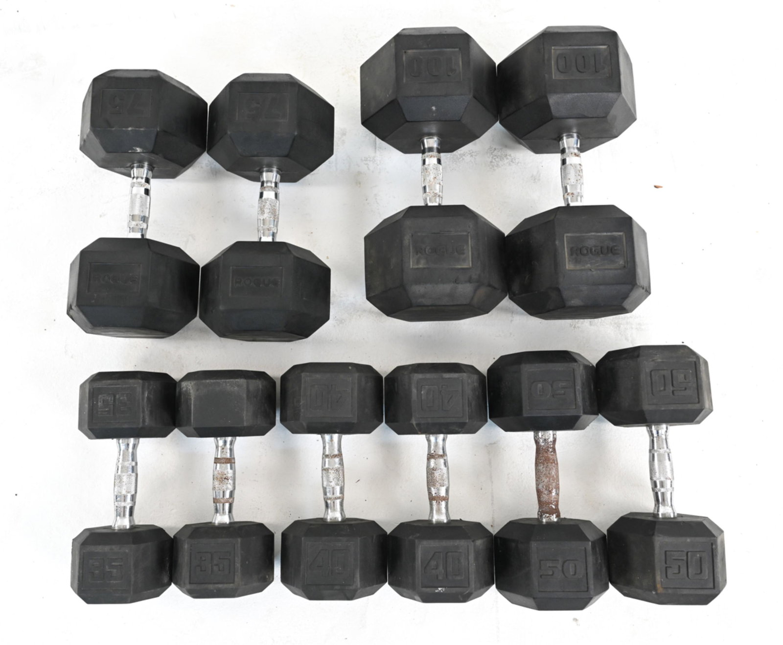 SET OF (10) ROGUE RUBBER HEX DUMBBELLS (1 of 8)