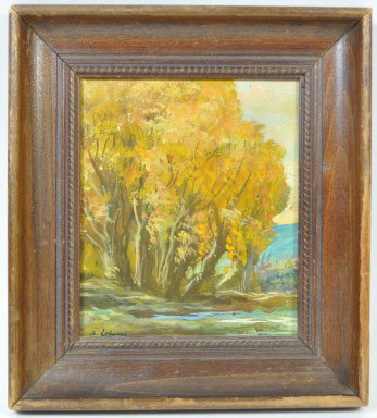 ALBERT CHARLES LEBOURG (1849-1928) OIL ON BOARD: Landscape depicting trees in Autumn. Measures: 6" x 7"