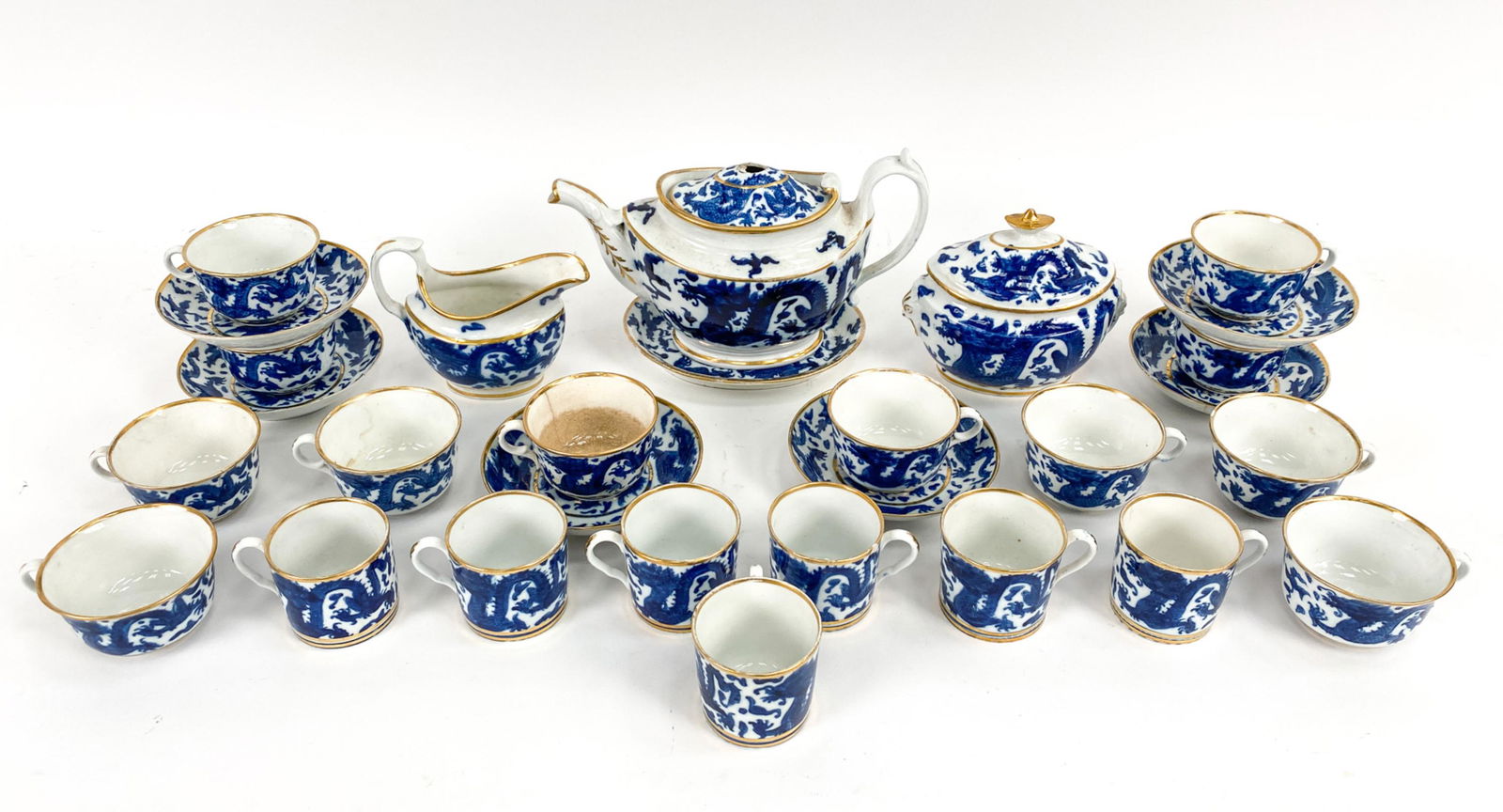 CHINESE EXPORT BLUE & WHITE DRAGON TEA SERVICE (1 of 14)