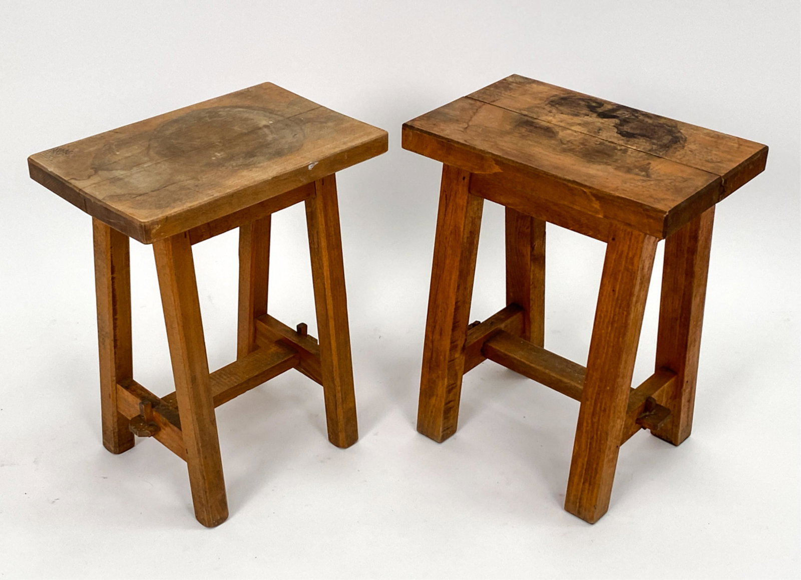 PAIR OF ARTS & CRAFTS STYLE WOODEN STOOLS (1 of 12)